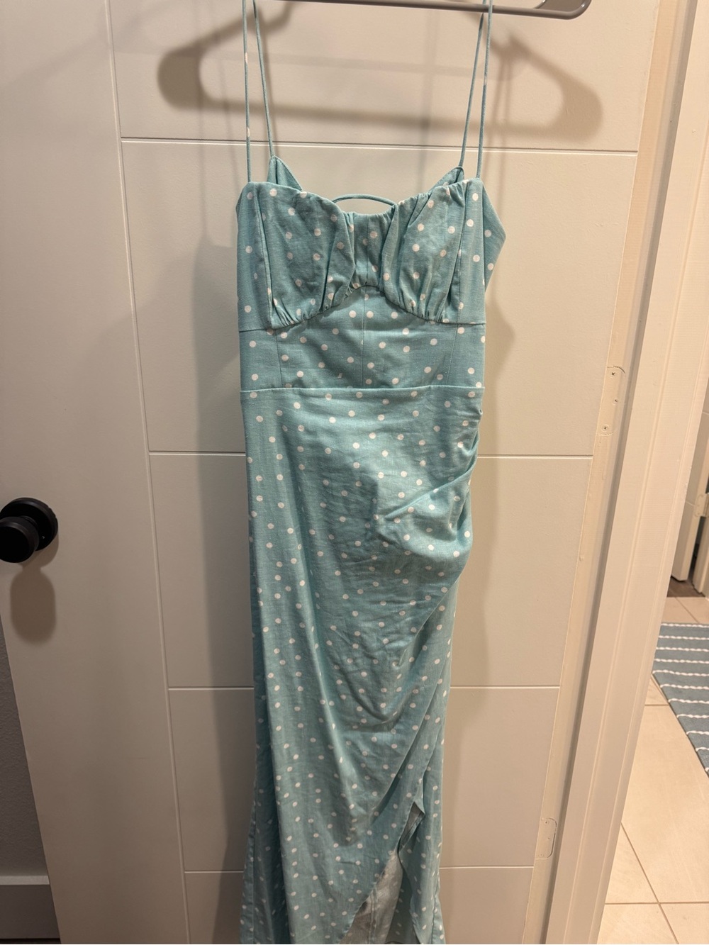 Zara Mint Blue Polka Dot Spaghetti Strap Maxi Dress